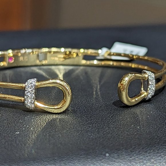 Roberto Coin 18K Yellow & White Gold Classique Parisienne Cheval Diamond Bangle - Picture 1 of 6